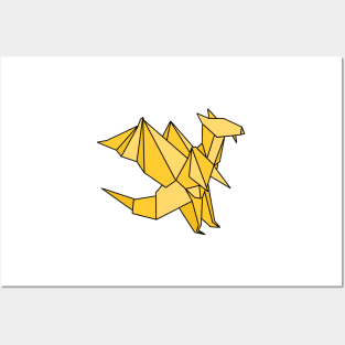 Yellow origami dragon Posters and Art